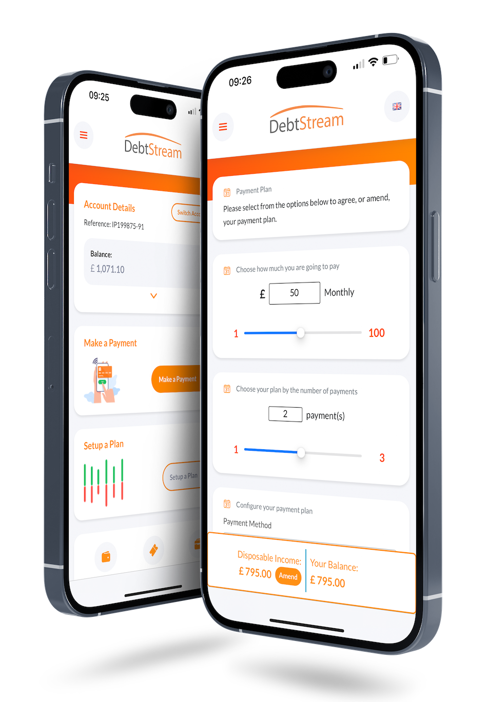 debtstream self service platform two screen