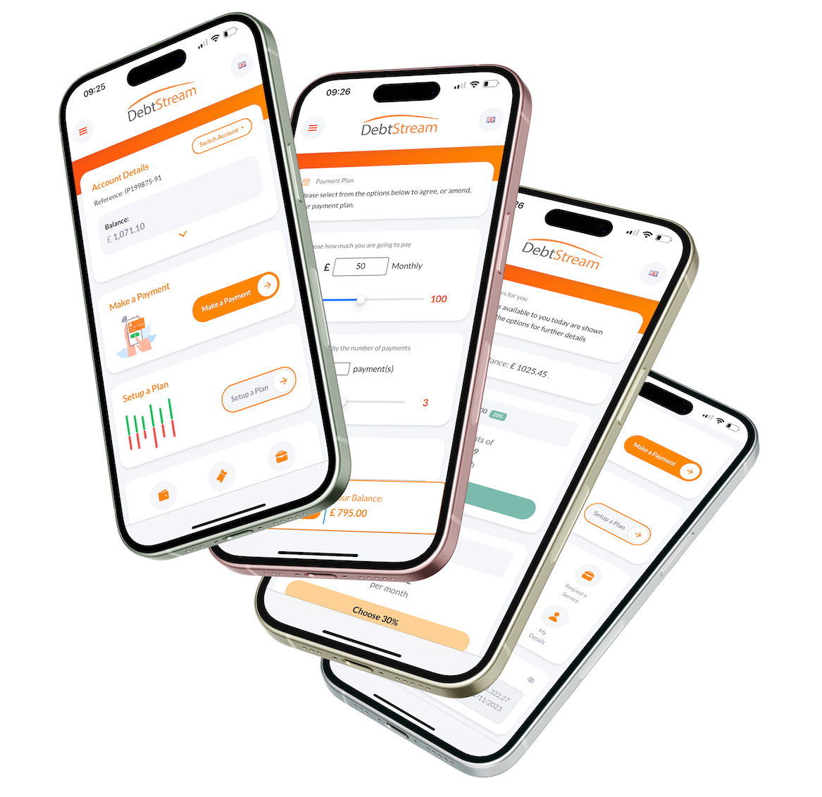 Images of the debtstream self service platform